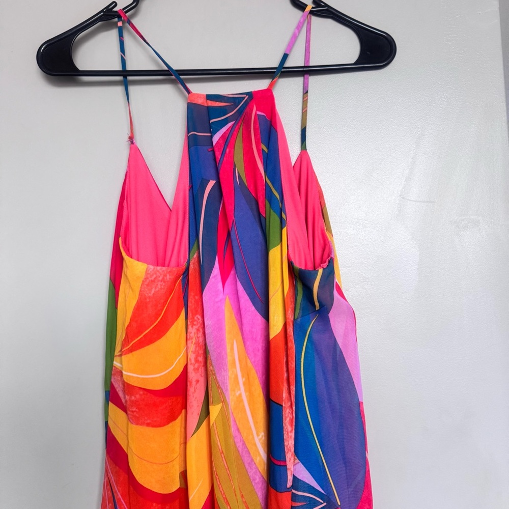 Nicole Miller Chiffon Tropical Maxi Dress Multicolor Size Medium - Picture 5 of 6